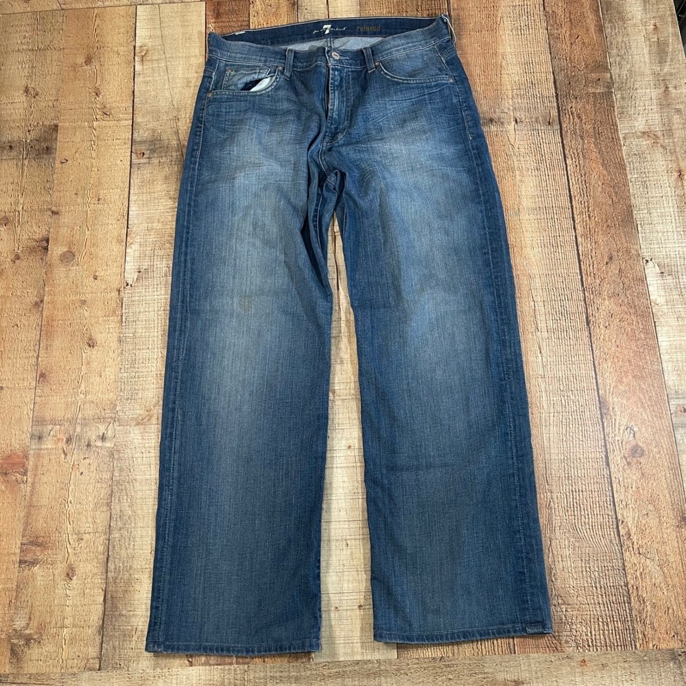 7 For All Mankind Blue Relaxed Fit Stretch Denim Jeans Mens Size 32 Squiggle